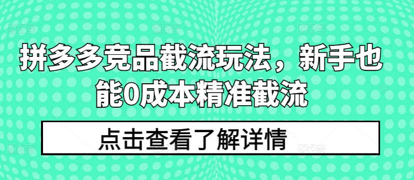 拼多多竞品截流玩法,新手也能0成本精准截流-遨游资源库