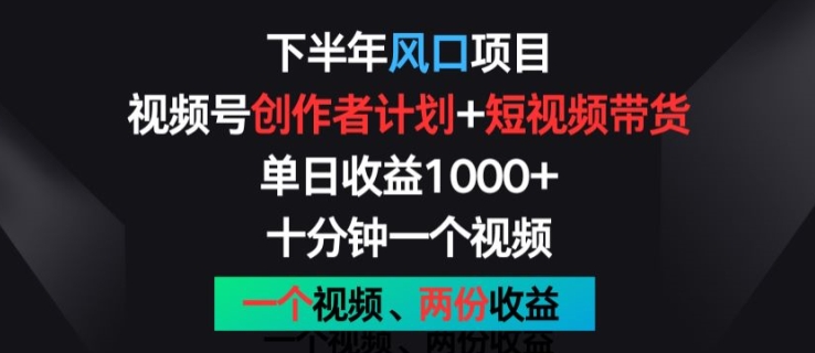 下半年风口项目，视频号创作者计划+视频带货，一个视频两份收益，十分钟一个视频【揭秘】-遨游资源库