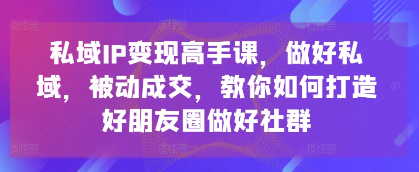 私域IP变现高手课，做好私域，被动成交，教你如何打造好朋友圈做好社群-遨游资源库