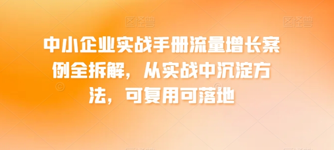 中小企业实战手册流量增长案例全拆解，从实战中沉淀方法，可复用可落地-遨游资源库