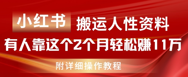 小红书搬运人性资料，有人靠这个2个月轻松赚11w，附教程【揭秘】-遨游资源库