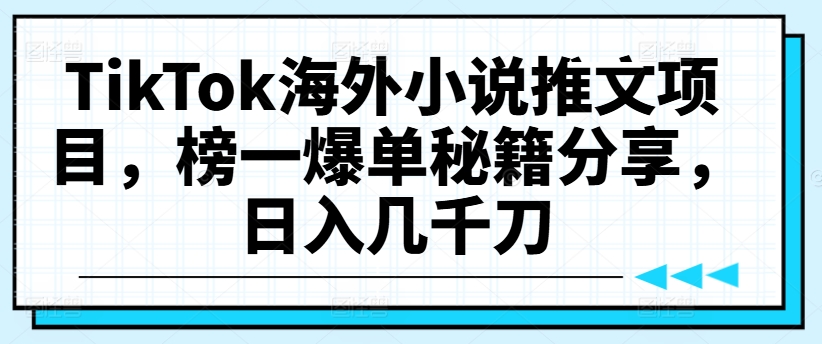 TikTok海外小说推文项目，榜一爆单秘籍分享，日入几千刀-遨游资源库