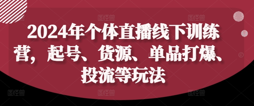 2024年个体直播训练营,起号、货源、单品打爆、投流等玩法-遨游资源库