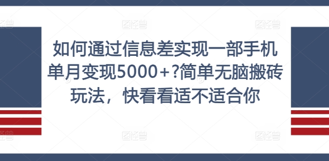 如何通过信息差实现一部手机单月变现5000+?简单无脑搬砖玩法，快看看适不适合你【揭秘】-遨游资源库