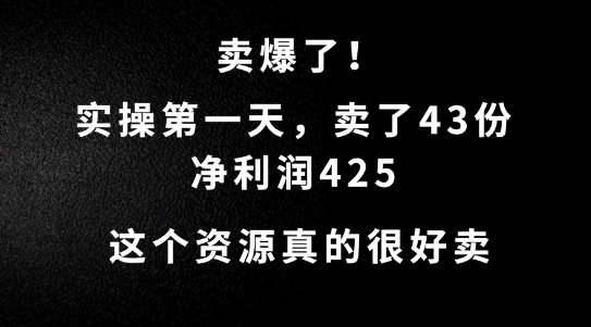 这个资源,需求很大,实操第一天卖了43份,净利润425【揭秘】-遨游资源库
