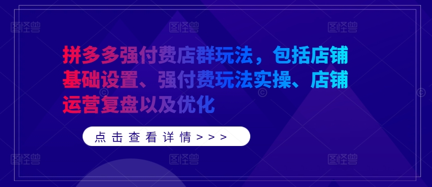 拼多多强付费店群玩法，包括店铺基础设置、强付费玩法实操、店铺运营复盘以及优化-遨游资源库