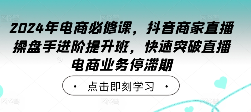 2024年电商必修课，抖音商家直播操盘手进阶提升班，快速突破直播电商业务停滞期-遨游资源库