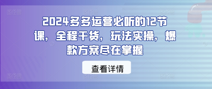 2024多多运营必听的12节课，全程干货，玩法实操，爆款方案尽在掌握-遨游资源库