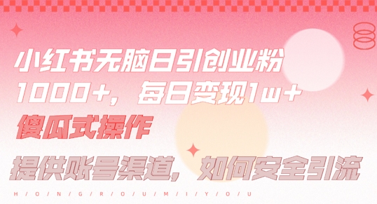 小红书无脑每日引流创业粉500+,小白每天只花半小时,躺赚长尾收益【揭秘】-遨游资源库