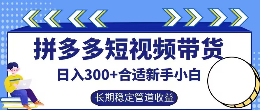 拼多多短视频带货日入300+有长期稳定被动收益，合适新手小白【揭秘】-遨游资源库