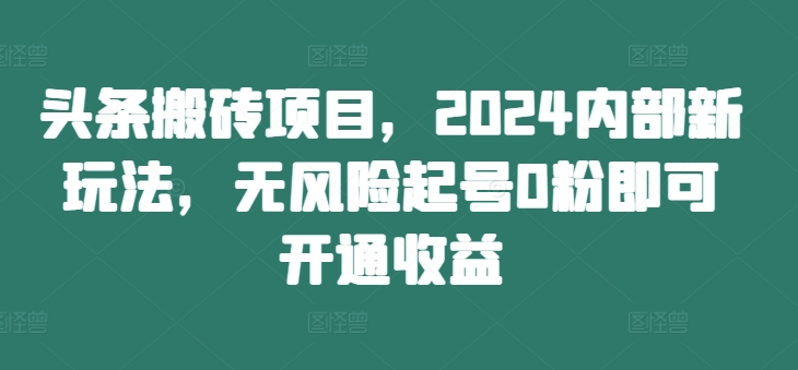 头条搬砖项目，2024内部新玩法，无风险起号0粉即可开通收益-遨游资源库