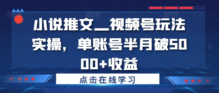 小说推文—视频号玩法实操，单账号半月破5000+收益-遨游资源库