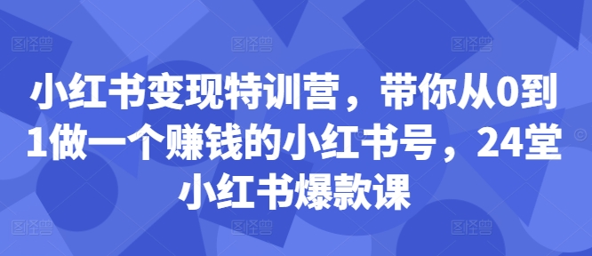 小红书变现特训营，带你从0到1做一个赚钱的小红书号，24堂小红书爆款课-遨游资源库