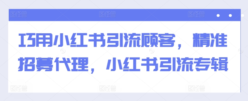 巧用小红书引流顾客，精准招募代理，小红书引流专辑-遨游资源库