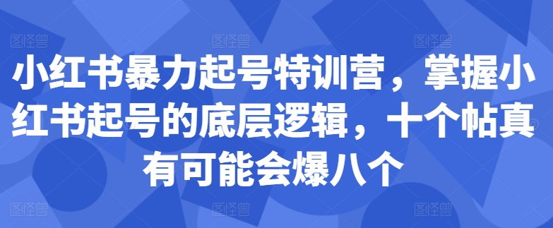 小红书暴力起号特训营，掌握小红书起号的底层逻辑，十个帖真有可能会爆八个-遨游资源库