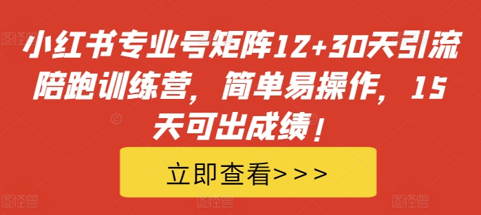 小红书专业号矩阵12+30天引流陪跑训练营，简单易操作，15天可出成绩!-遨游资源库
