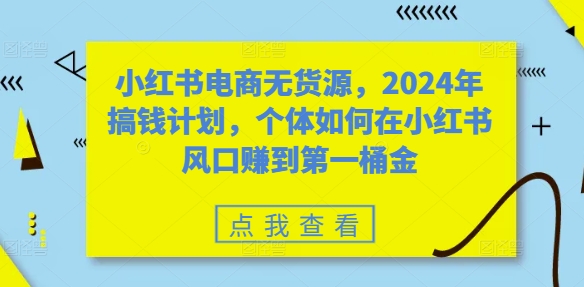 小红书电商无货源,2024年搞钱计划,个体如何在小红书风口赚到第一桶金-遨游资源库
