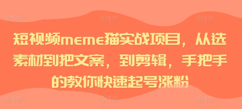 短视频meme猫实战项目,从选素材到把文案,到剪辑,手把手的教你快速起号涨粉-遨游资源库