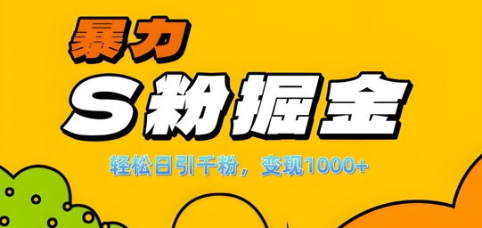 单人单机日引千粉，变现1k+，S粉流量掘金计划攻略【揭秘】-遨游资源库
