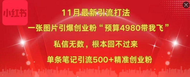 小红书11月最新图片打粉，一张图片引爆创业粉，“预算4980带我飞”，单条引流500+精准创业粉-遨游资源库