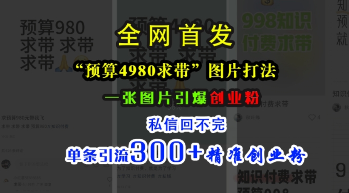 小红书“预算4980带我飞”图片打法，一张图片引爆创业粉，私信回不完，单条引流300+精准创业粉-遨游资源库