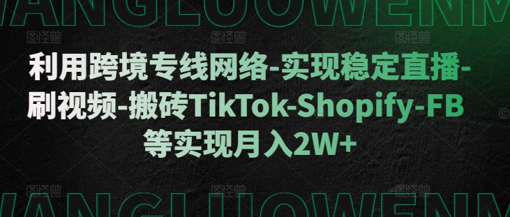 利用跨境专线网络-实现稳定直播-刷视频-搬砖TikTok-Shopify-FB等实现月入2W+【揭秘】-遨游资源库