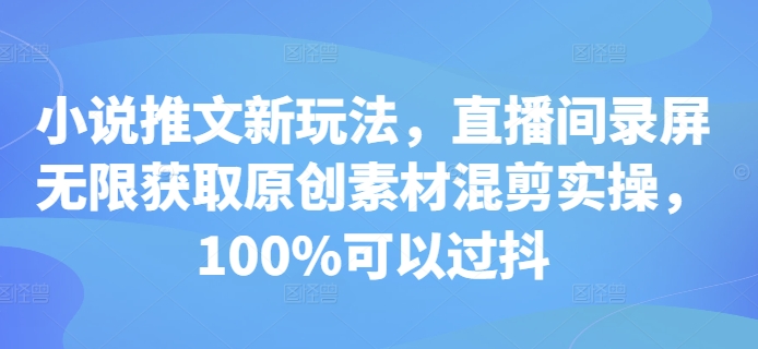 小说推文新玩法，直播间录屏无限获取原创素材混剪实操，100%可以过抖-遨游资源库