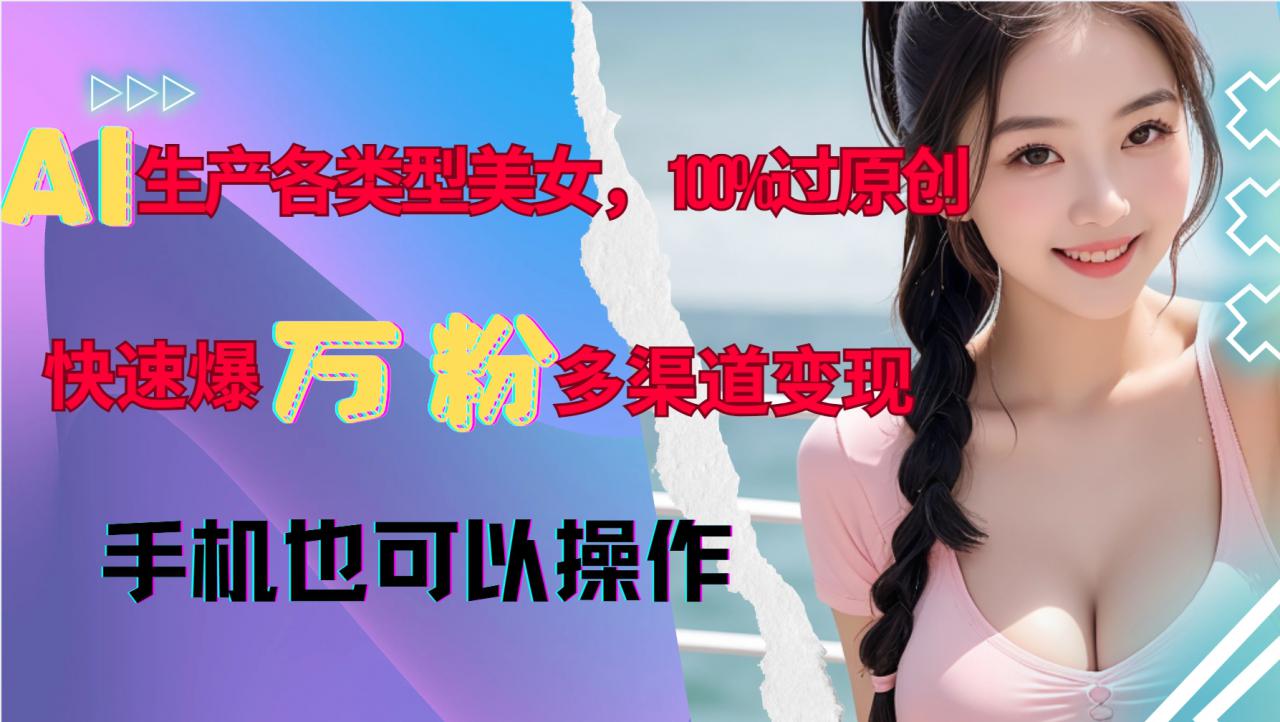 AI生产各类型美女，100%过原创，快速爆万粉，多渠道变现，新手可做-遨游资源库