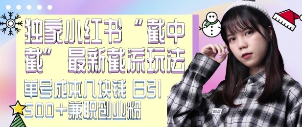 最新小红书截流玩法 独家截中截 单号成本几块钱 日引500+CY粉JZ粉-遨游资源库