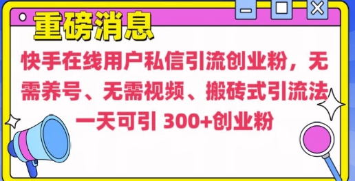 快手最新引流创业粉方法,无需养号、无需视频、搬砖式引流法【揭秘】-遨游资源库
