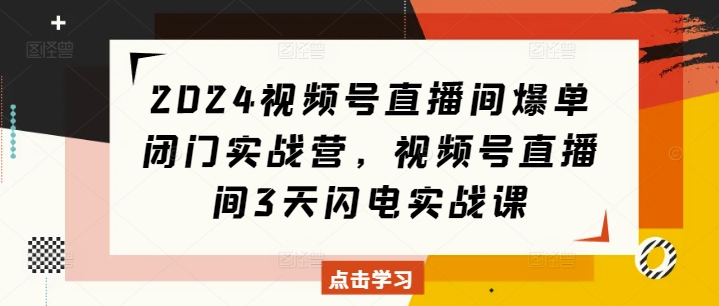 2024视频号直播间爆单闭门实战营，视频号直播间3天闪电实战课-遨游资源库