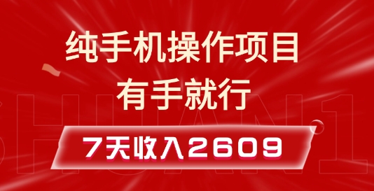 纯手机操作的小项目，有手就能做，7天收入2609+实操教程【揭秘】-遨游资源库