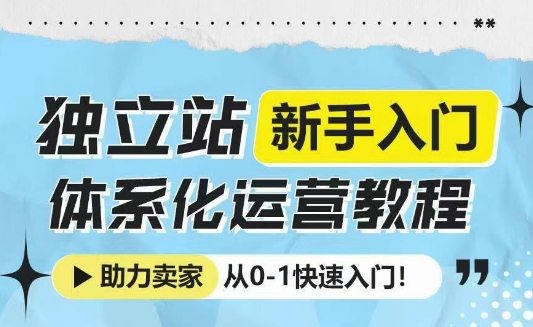 独立站新手入门体系化运营教程，助力独立站卖家从0-1快速入门!-遨游资源库