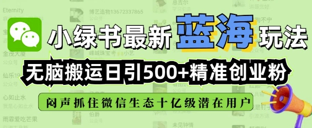 小绿书无脑搬运引流，全自动日引500精准创业粉，微信生态内又一个闷声发财的机会-遨游资源库