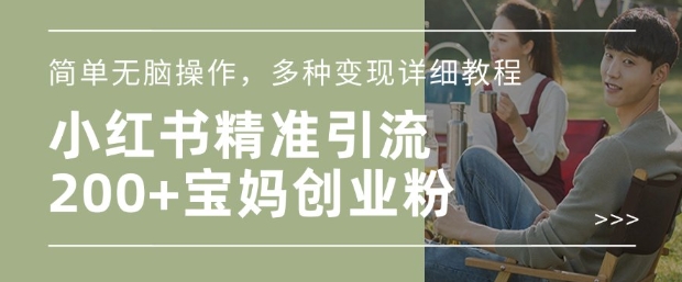 小红书混剪日引200+宝妈创业粉,简单无脑操作,多种变现详细教程-遨游资源库