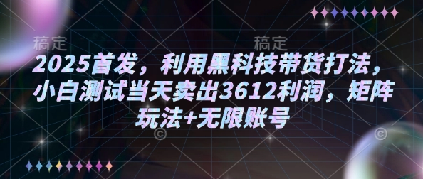 2025首发，利用黑科技带货打法，小白测试当天卖出3612利润，矩阵玩法+无限账号【揭秘】-遨游资源库