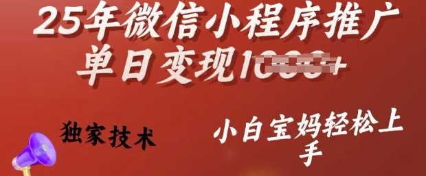 25年微信小程序推广单日变现多张，独家技术，小白宝妈轻松上手【揭秘】-遨游资源库