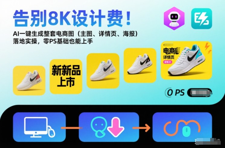 告别8K设计费！AI一键生成整套电商图（主图、详情页、海报）落地实操，零PS基础也能上手-遨游资源库