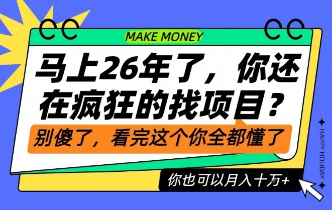 26年了，不要再疯狂的找项目了，看完这个你也可以月入十个W【揭秘】-遨游资源库