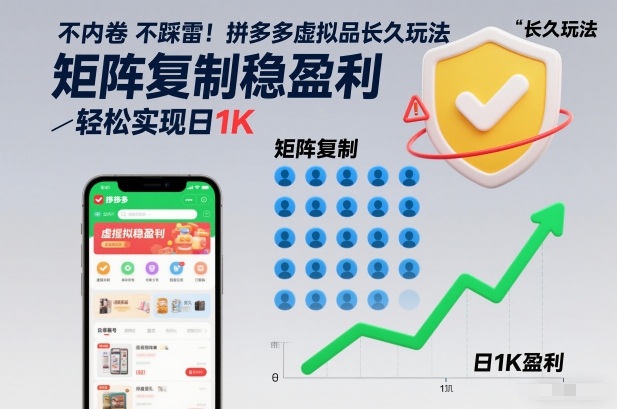 不内卷不踩雷！拼多多虚拟品长久玩法，矩阵复制稳盈利，轻松实现日1K【揭秘】-遨游资源库