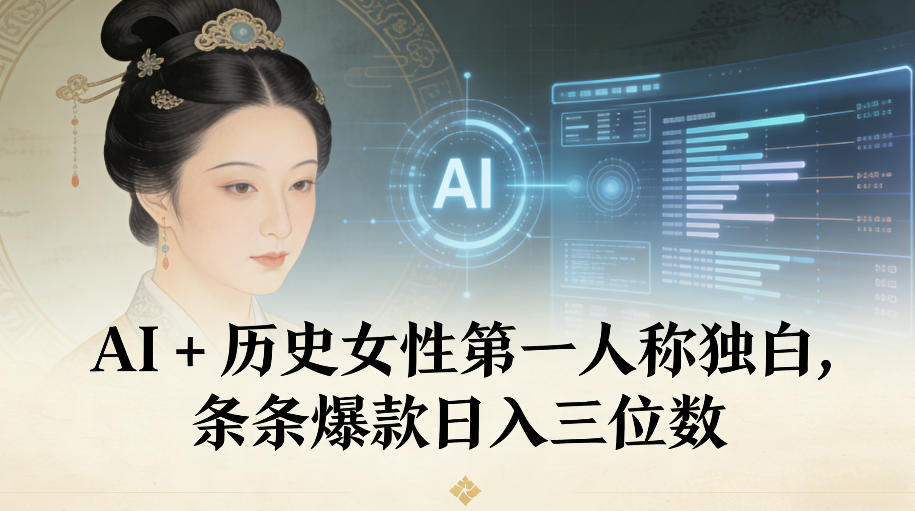 AI+历史女性第一人称独白，条条爆款日入三位数-遨游资源库