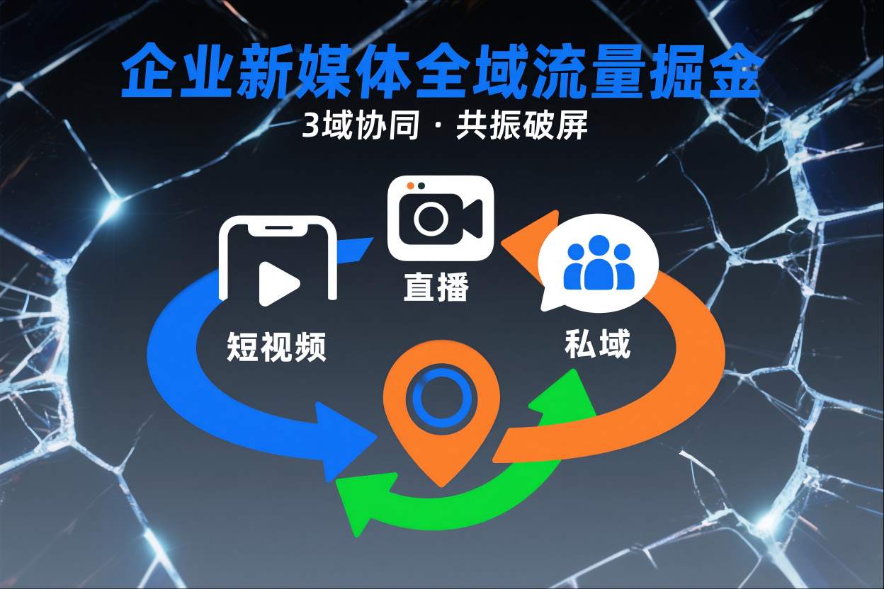 短视频全域商业模式，企业新媒体全域流量掘金，3域协同，共振破屏，短视频-直播-私域-地域-遨游资源库