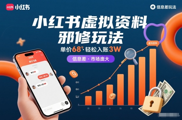 小红书虚拟资料邪修玩法，单价68，轻松入账3W，信息差玩法，市场庞大-遨游资源库