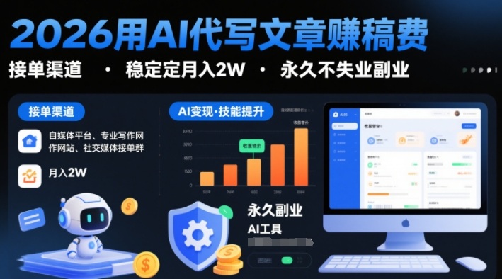2026用AI代写文章賺稿费，提供接单渠道，稳定月入2W，永久不失业副业-遨游资源库