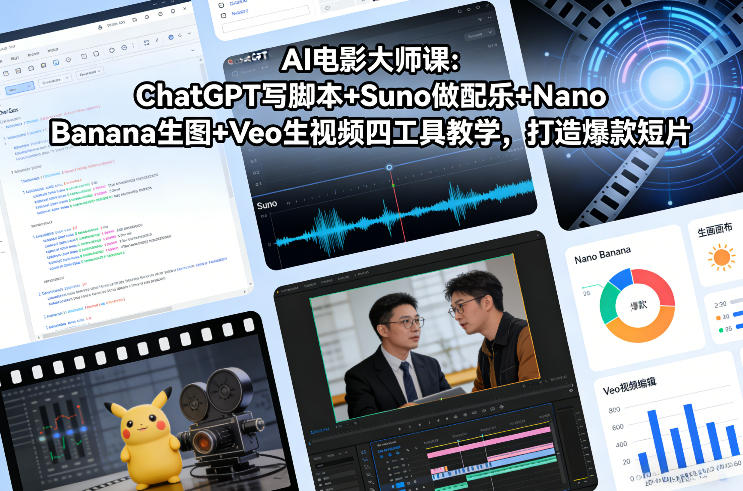 AI电影大师课：ChatGPT写脚本+Suno做配乐+Nano Banana生图+Veo生视频，打造爆款短片-遨游资源库