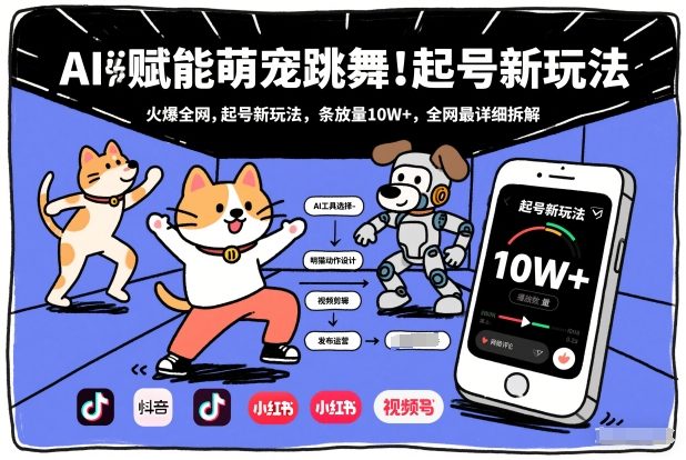 AI赋能萌宠跳舞，火爆全网，起号新玩法，条条播放量10W+，全网最详细拆解-遨游资源库
