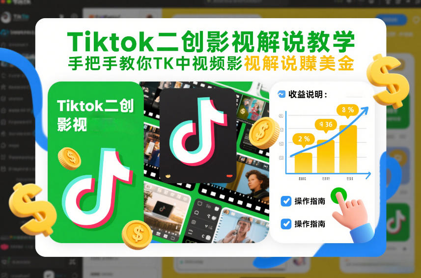 Tiktok二创影视解说教学，手把手教你TK中视频影视解说賺美金（更新26年1月）-遨游资源库