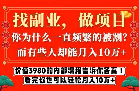 价值3980的网创内部课程，告诉你互联网创业月入10个W的秘密【揭秘】-遨游资源库