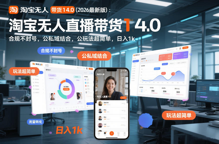 淘宝无人直播带货14.0（2026最新版）：合规不封号，公私域结合，玩法超简单，日入1k+【揭秘】-遨游资源库