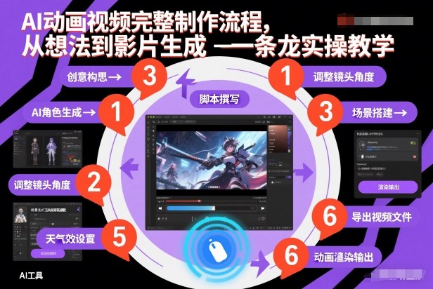 AI动画视频完整制作流程，从想法到影片生成一条龙实操教学-遨游资源库